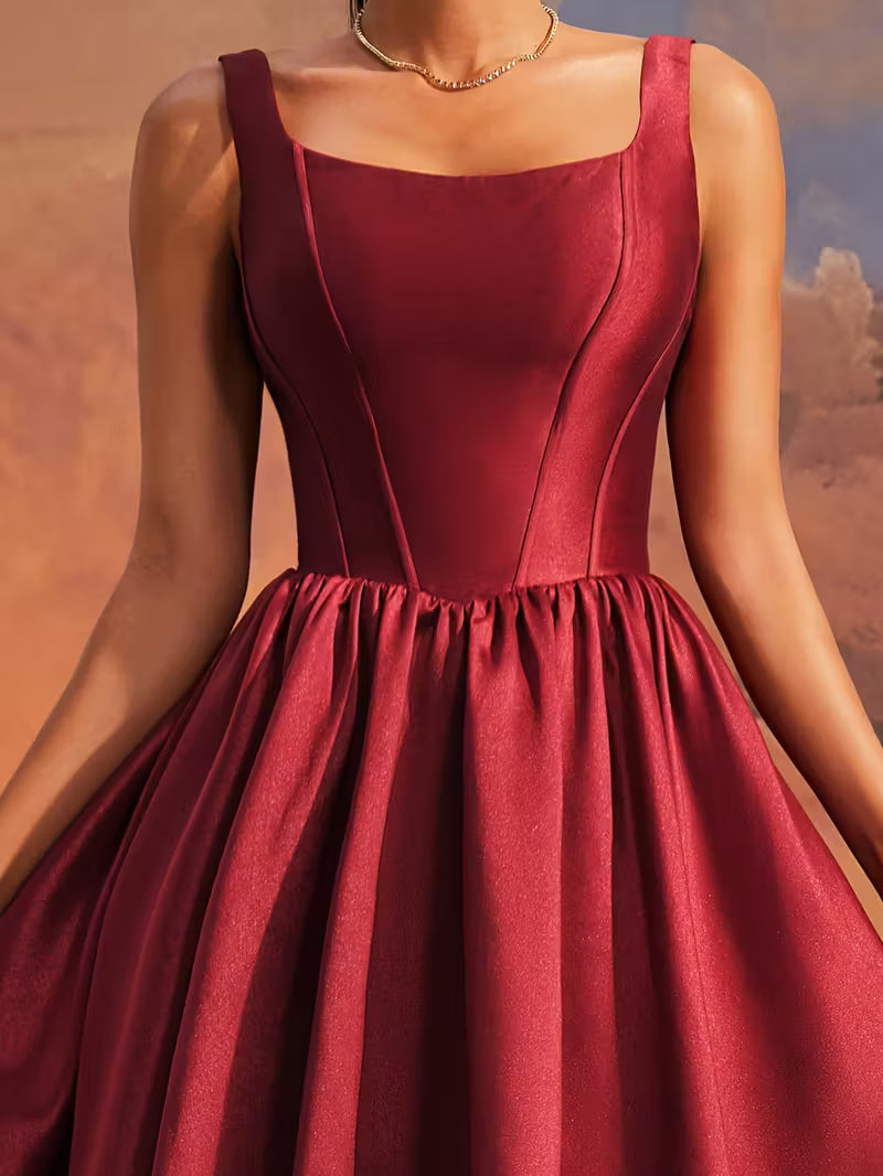 One Women's Sexy Evening Dress with Spaghetti Straps, Elegant A-Line Back Tie Design Long Gown for Ladies High Waist Tall Leg Lengthened Party Cocktail Ball Prom Fashion Holiday Graduation Vacation Date Night Wear