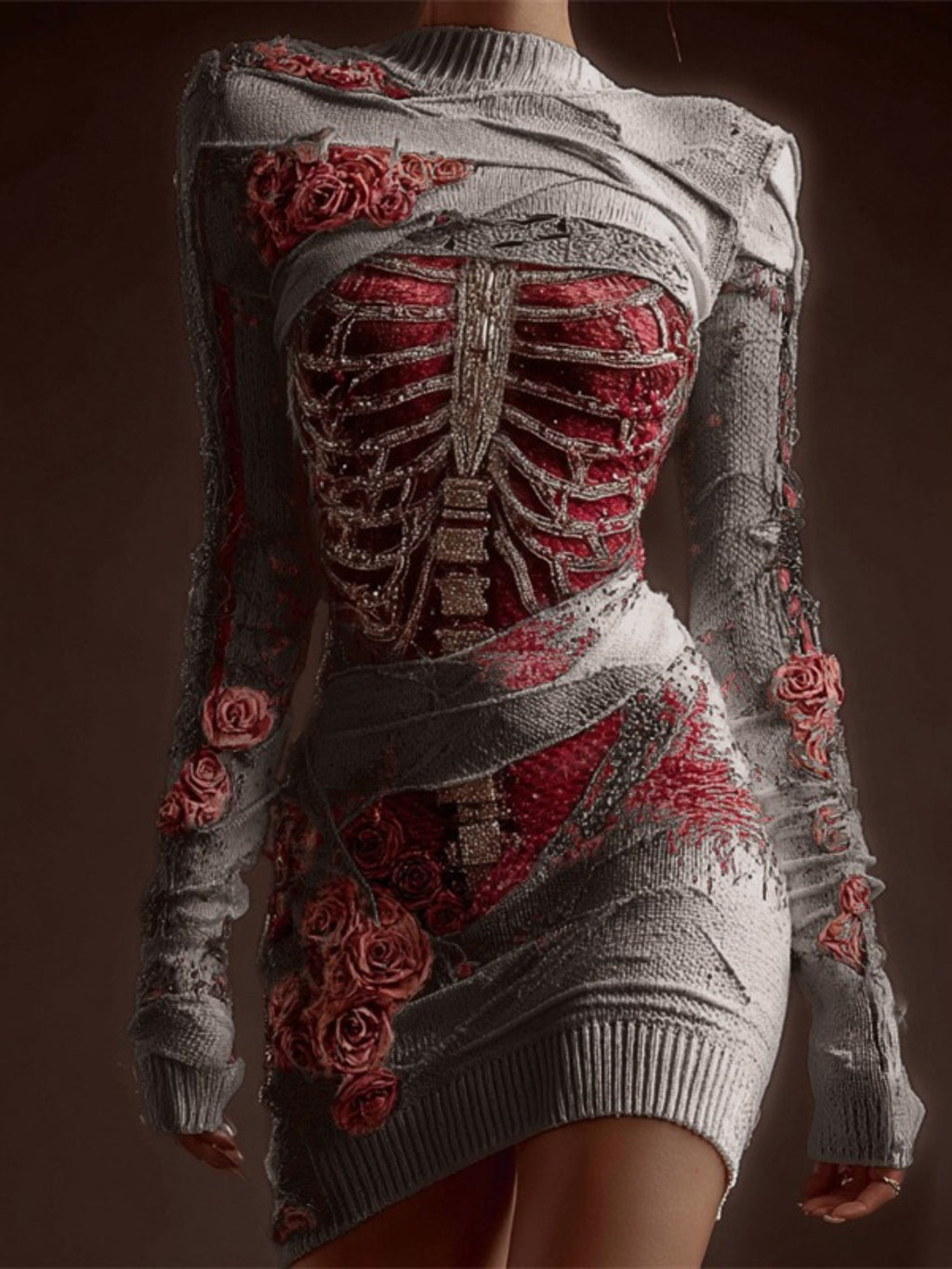 2D FLAT PATTERN 2025 Halloween Luminous Skull Bag Hip Skirt Ladies 3D Digital Printing Short-sleeved T-shirt Street Horror Theme Party Robe Daily All-match Slim Dres