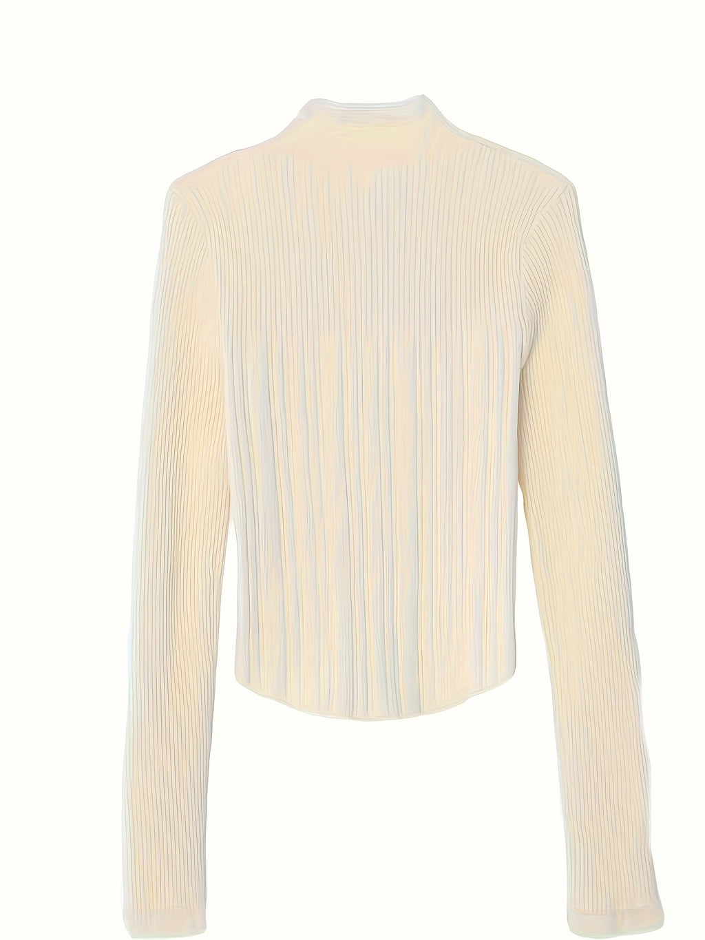 Women's Elegant Ribbed Knit Sweater - High Neck, Long Sleeve, Solid White, Slim Fit, Machine Washable, Polyester, All-Season Style, Ladies Sweaters