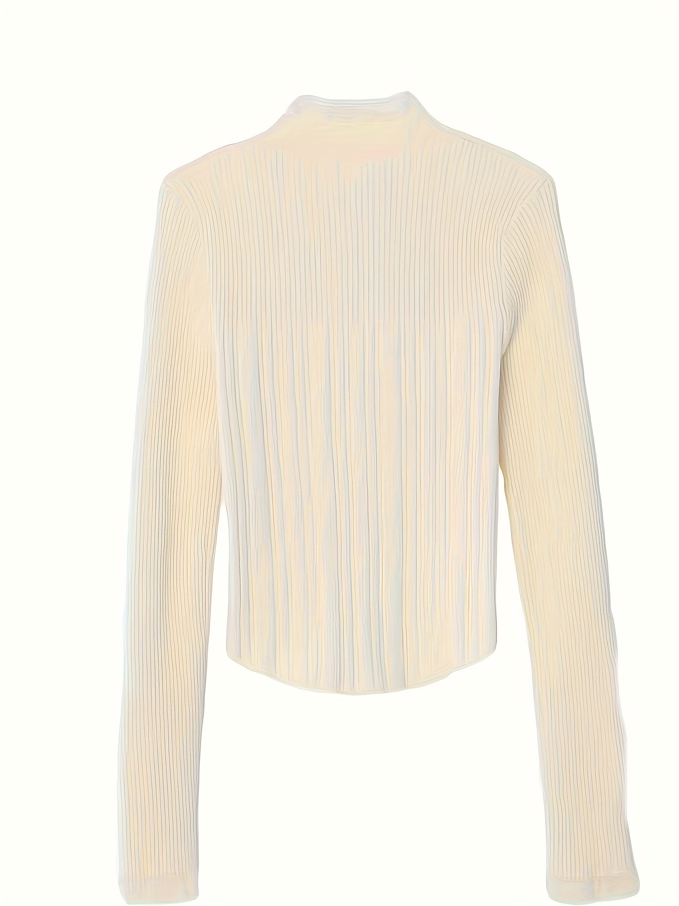 Women's Elegant Ribbed Knit Sweater - High Neck, Long Sleeve, Solid White, Slim Fit, Machine Washable, Polyester, All-Season Style, Ladies Sweaters