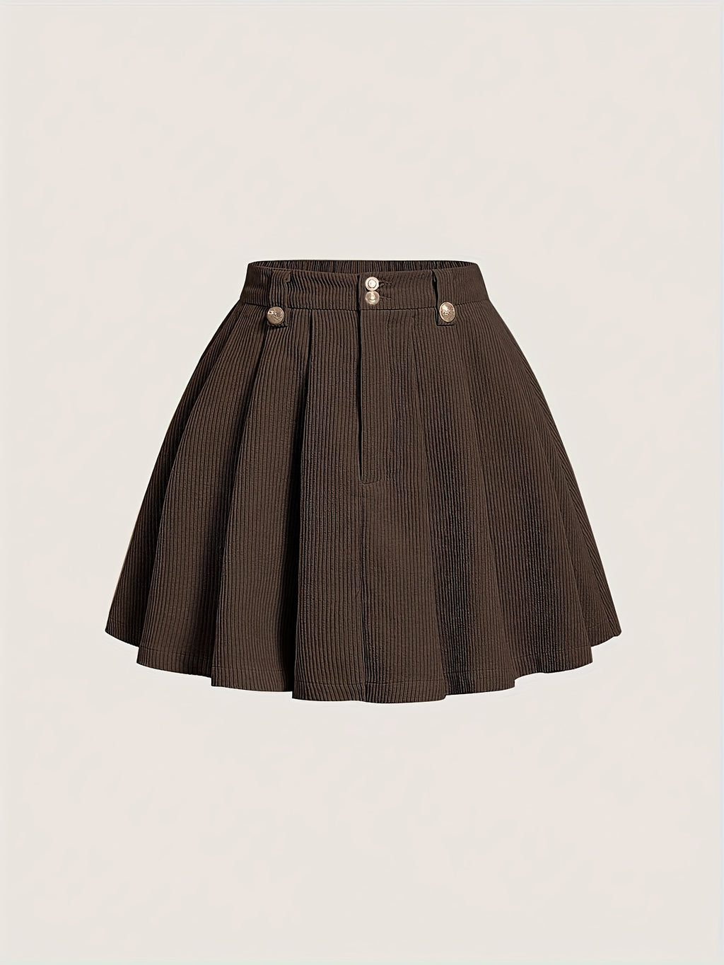 1pc Elegant Pleated Polyester Skirt for Women, Summer Solid Color A-Line Woven Skirt with Button Detail