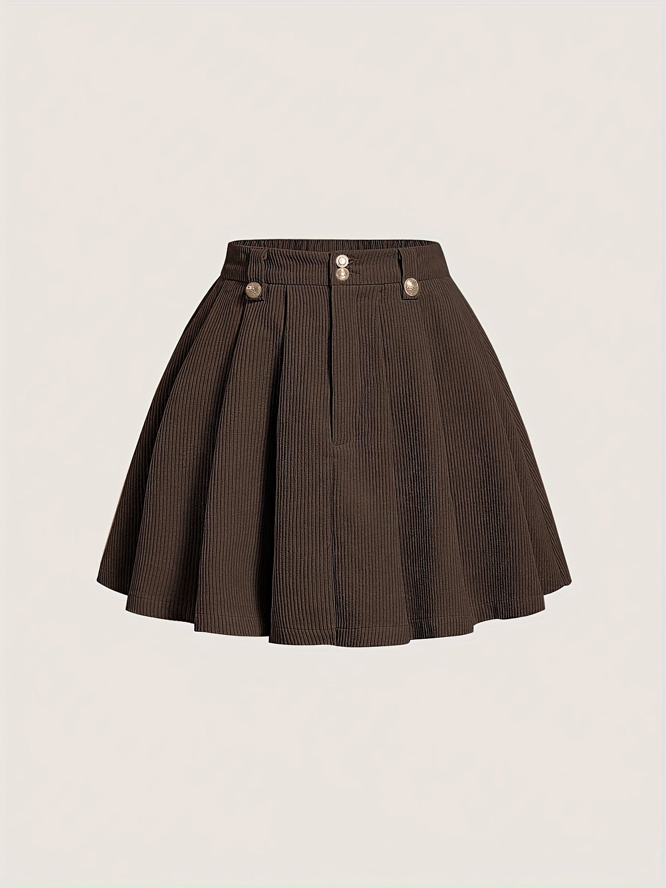 1pc Elegant Pleated Polyester Skirt for Women, Summer Solid Color A-Line Woven Skirt with Button Detail