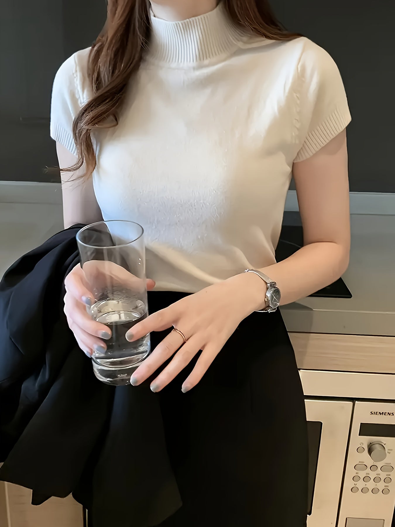 Women's Chic Sweater - Stretchy Office to Party Top, Non-See-Through Slim Fit Shirt for Spring\u002FSummer\u002FFall, Machine Washable Everyday & Formal Outfits, Seasonal Fashion, Highneck Design, Comfortable Wear