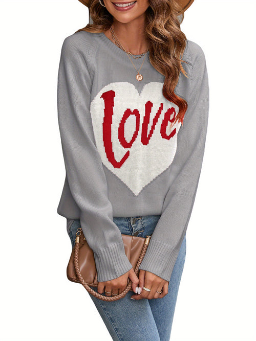 1pc Vintage Style Women'S Knit Sweater with Heart-Shaped