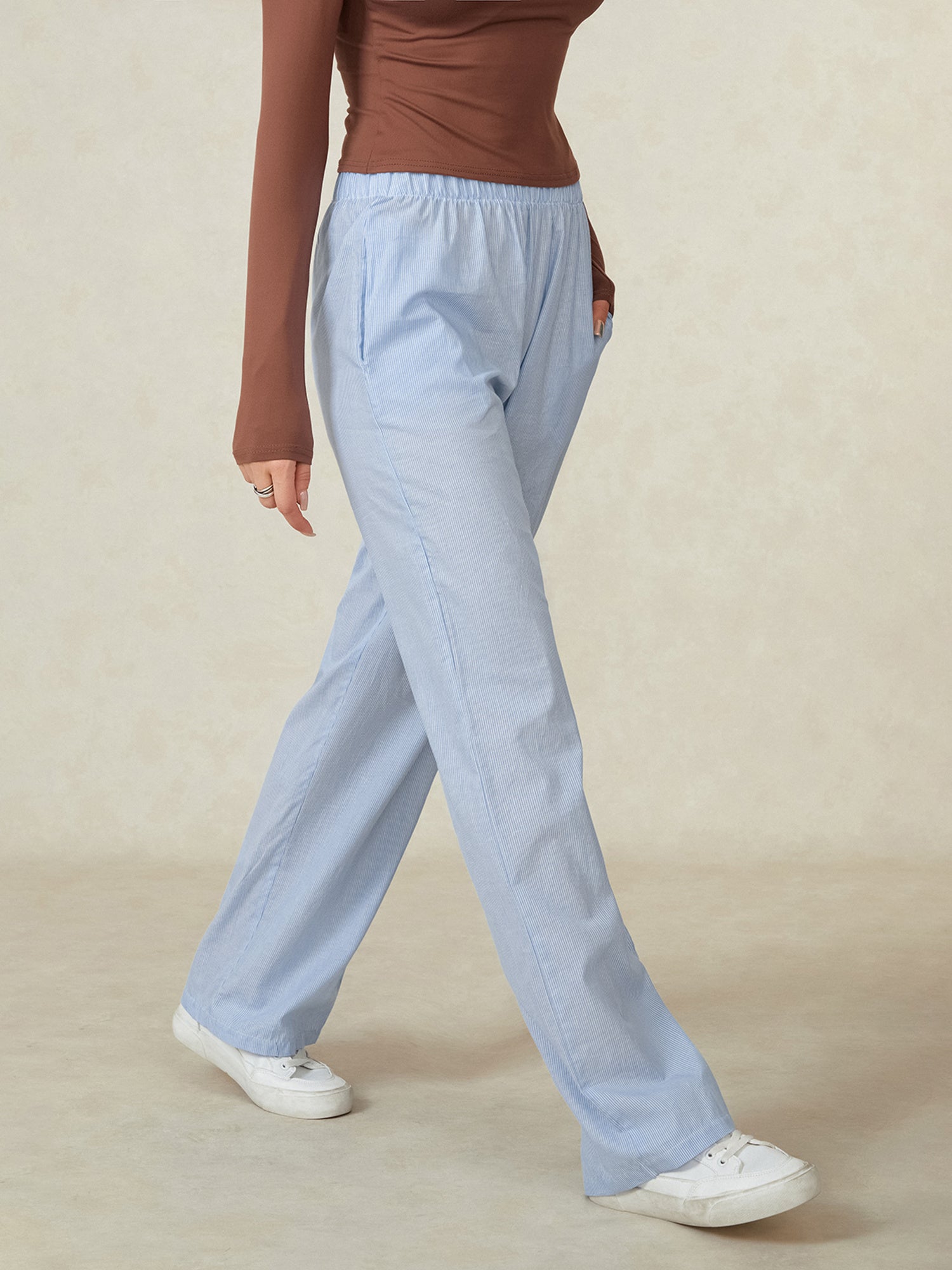 Women'S Wide Leg Pants, Casual Solid Color Straight Leg Trousers with Elastic Waist, Adult Lounge Pajama Bottoms - Woven, All-Season