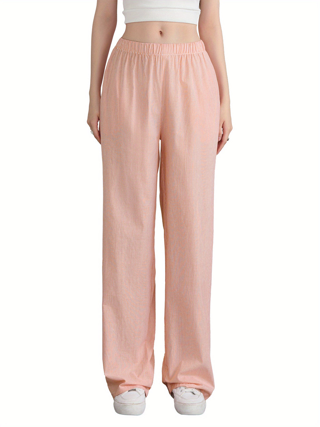 Women'S Wide Leg Pants, Casual Solid Color Straight Leg Trousers with Elastic Waist, Adult Lounge Pajama Bottoms - Woven, All-Season