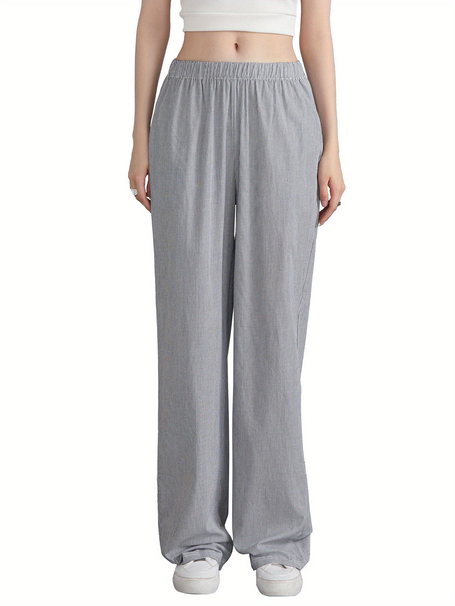 Women'S Wide Leg Pants, Casual Solid Color Straight Leg Trousers with Elastic Waist, Adult Lounge Pajama Bottoms - Woven, All-Season