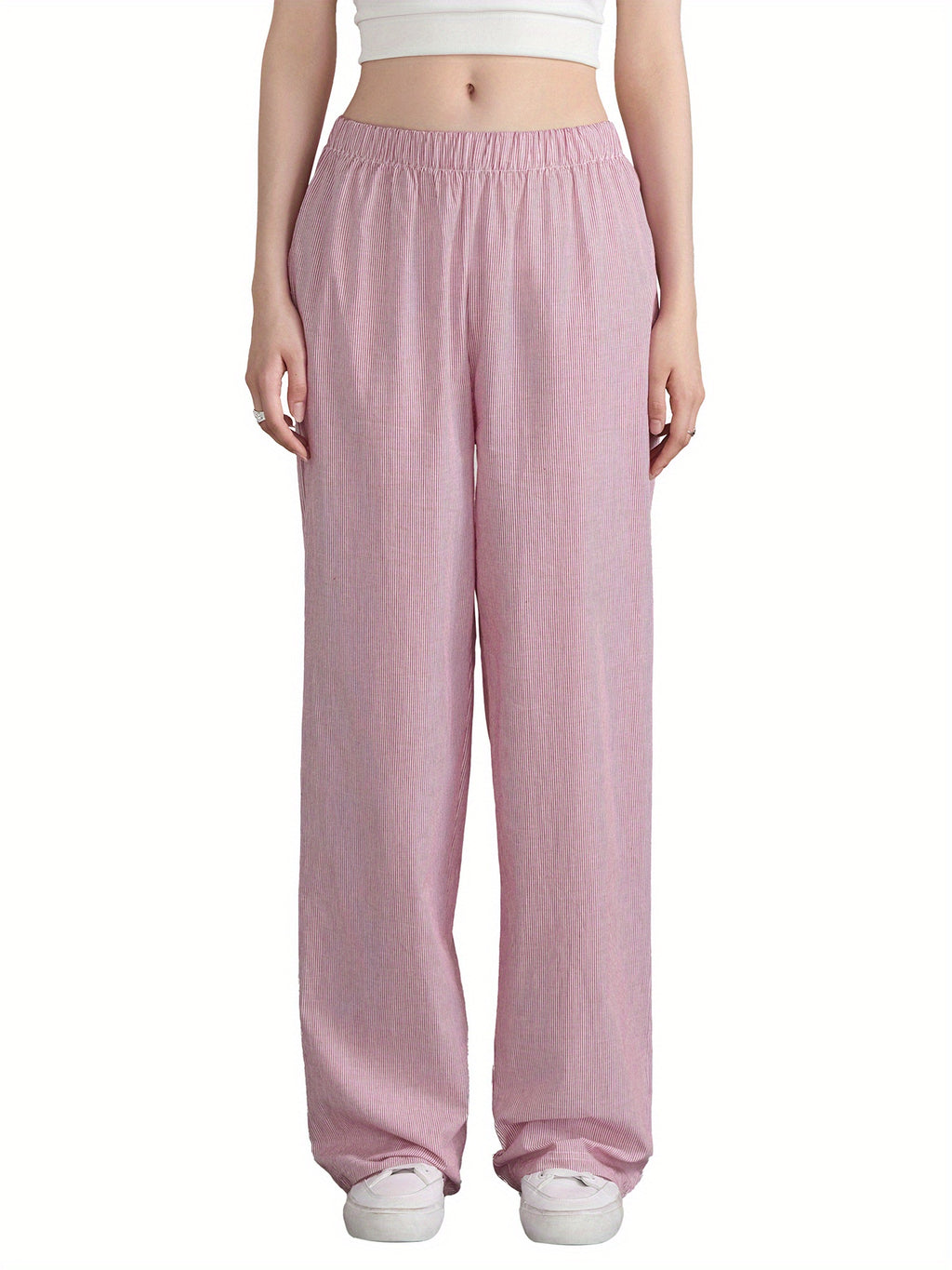 Women'S Wide Leg Pants, Casual Solid Color Straight Leg Trousers with Elastic Waist, Adult Lounge Pajama Bottoms - Woven, All-Season