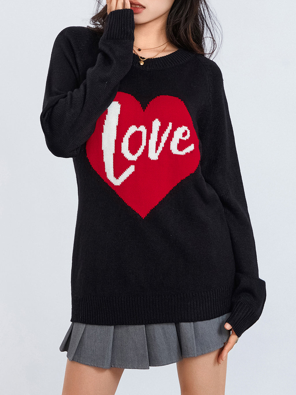 1pc Vintage Style Women'S Knit Sweater with Heart-Shaped
