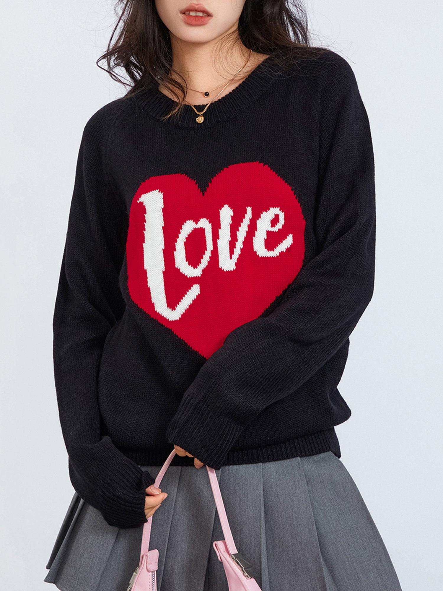 1pc Vintage Style Women'S Knit Sweater with Heart-Shaped