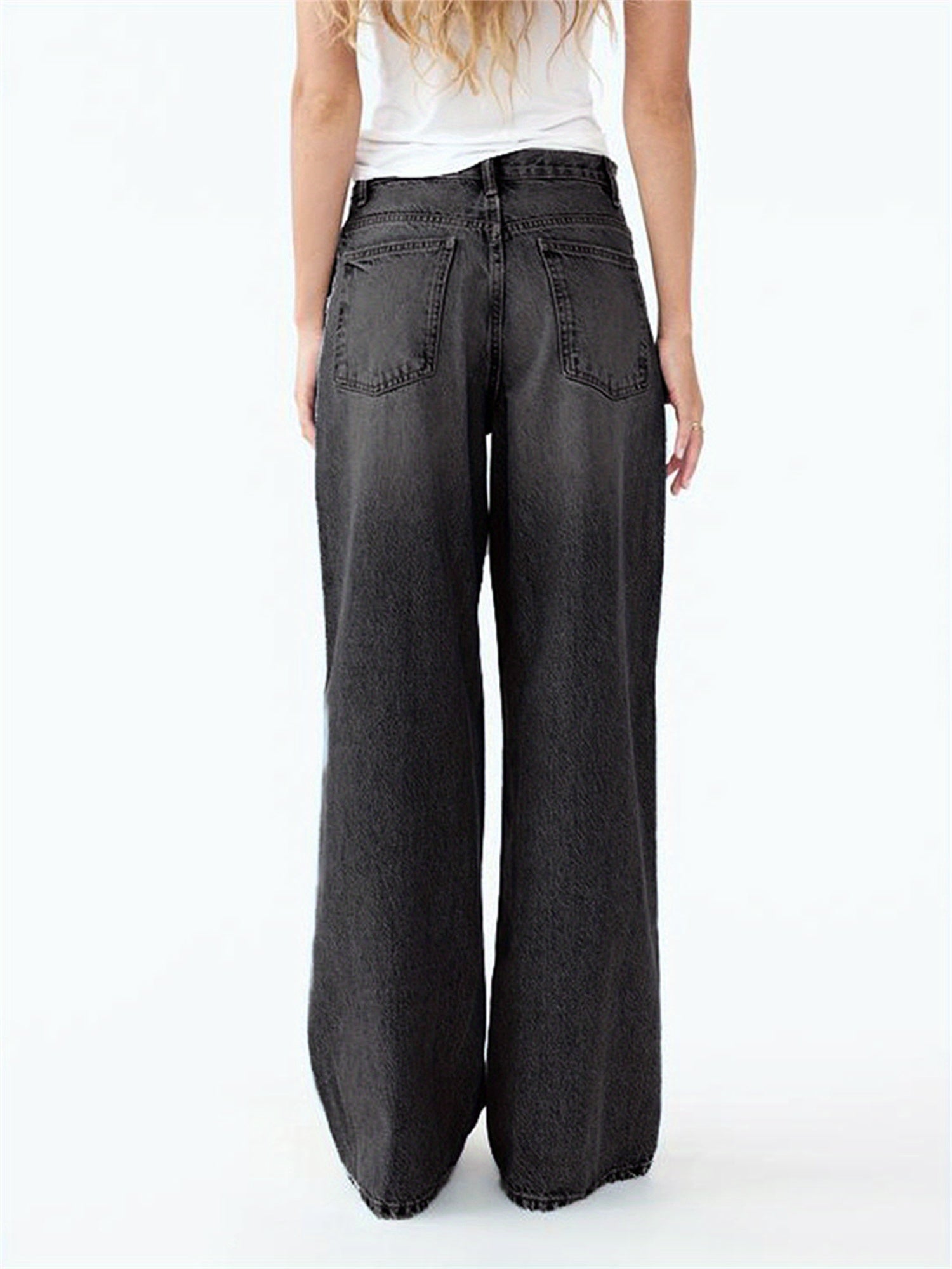 Women's Mid-Rise Wide Leg Jeans - -Washed Crossover Trousers with   & Multiple Pockets, Relaxed Loose-Fit Denim Pants for All-Season Wear, Casual to Dressy (Button Closure, Machine Washable)