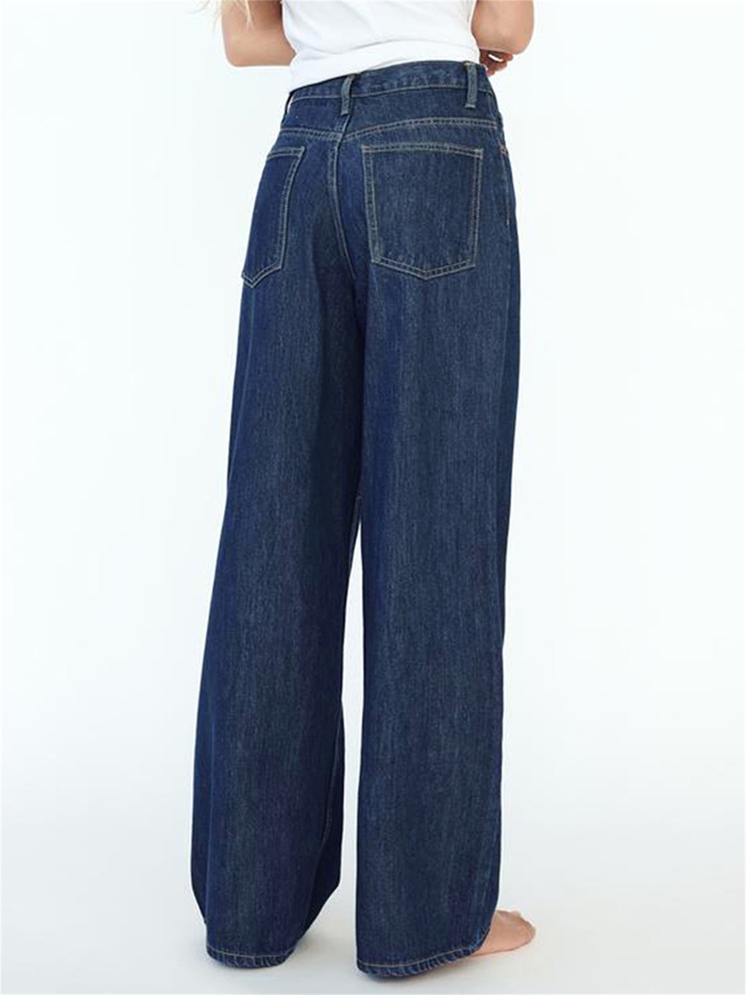 Women's Mid-Rise Wide Leg Jeans - -Washed Crossover Trousers with   & Multiple Pockets, Relaxed Loose-Fit Denim Pants for All-Season Wear, Casual to Dressy (Button Closure, Machine Washable)