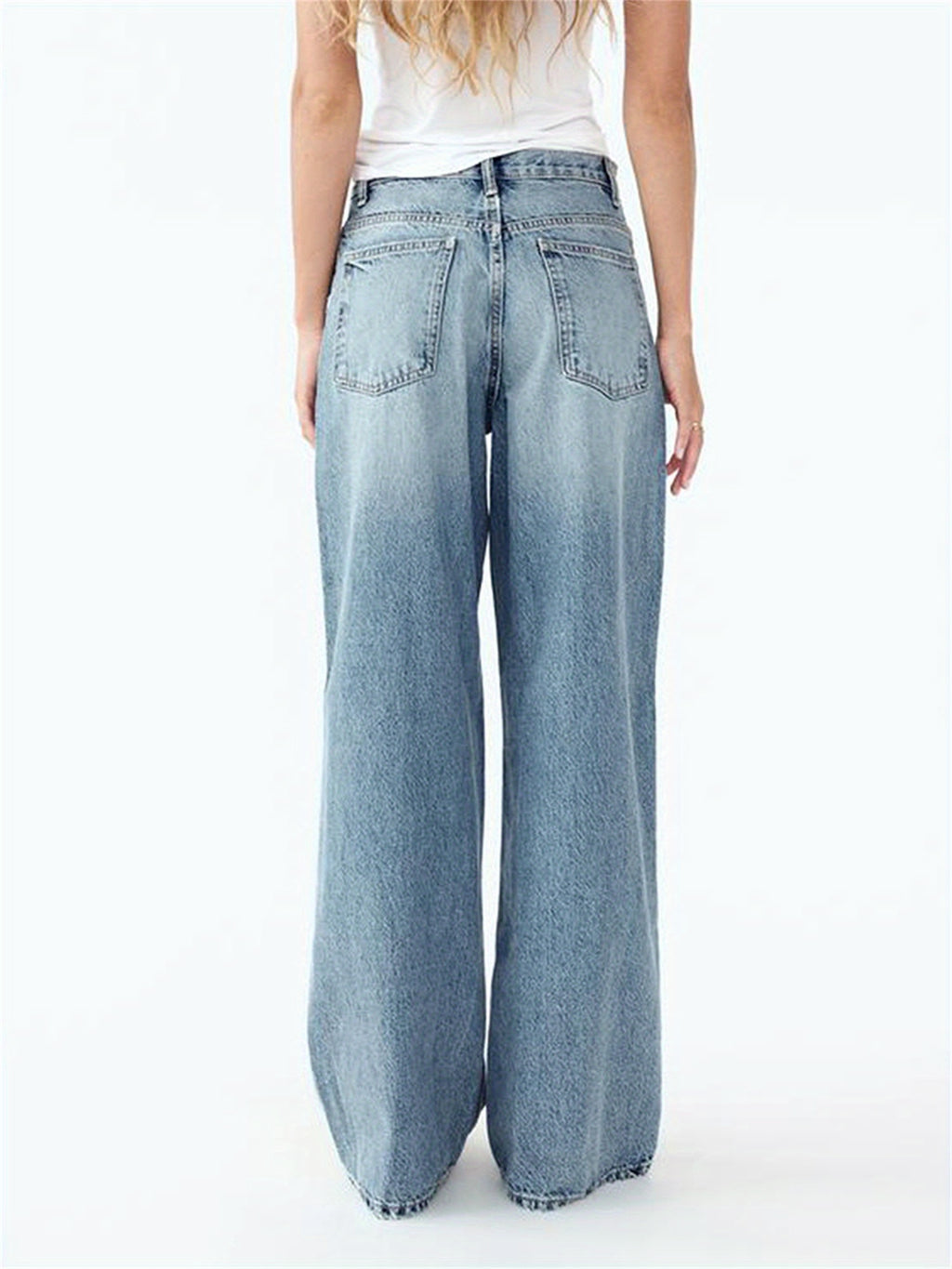 Women's Mid-Rise Wide Leg Jeans - -Washed Crossover Trousers with   & Multiple Pockets, Relaxed Loose-Fit Denim Pants for All-Season Wear, Casual to Dressy (Button Closure, Machine Washable)