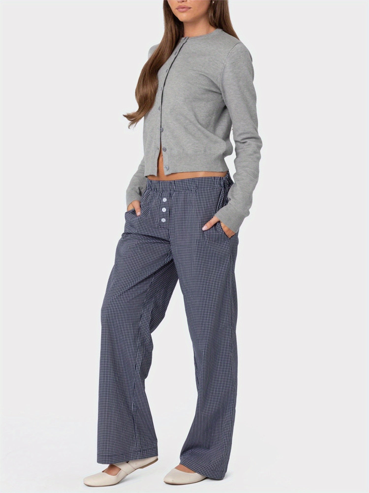 Women's Casual Solid Color Cardigan - Long Sleeve, Button-Up Knitwear with Round Neck, Machine Washable