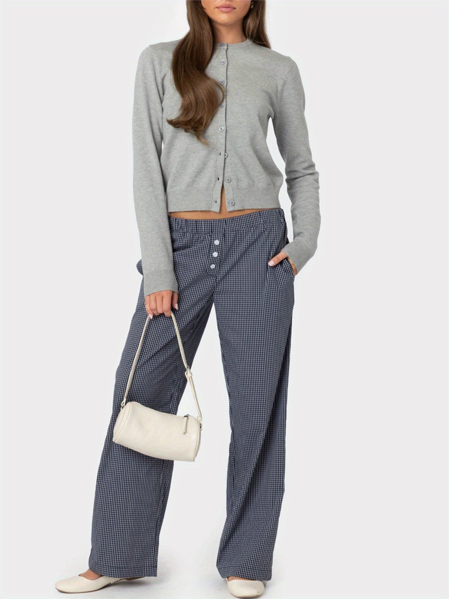 Women's Casual Solid Color Cardigan - Long Sleeve, Button-Up Knitwear with Round Neck, Machine Washable