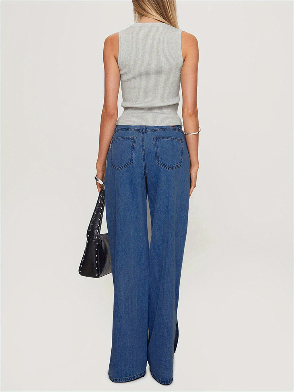 Women's Low-Rise Wide Leg Split Hem Jeans - Washed Denim Pants with Loose Fit, All-Season Casual Trousers, Machine Washable & Dry Cleanable (No Transparency) - Comfortable Wide Leg for Jeans Skirts\u002FOutfits (Stock Collection)