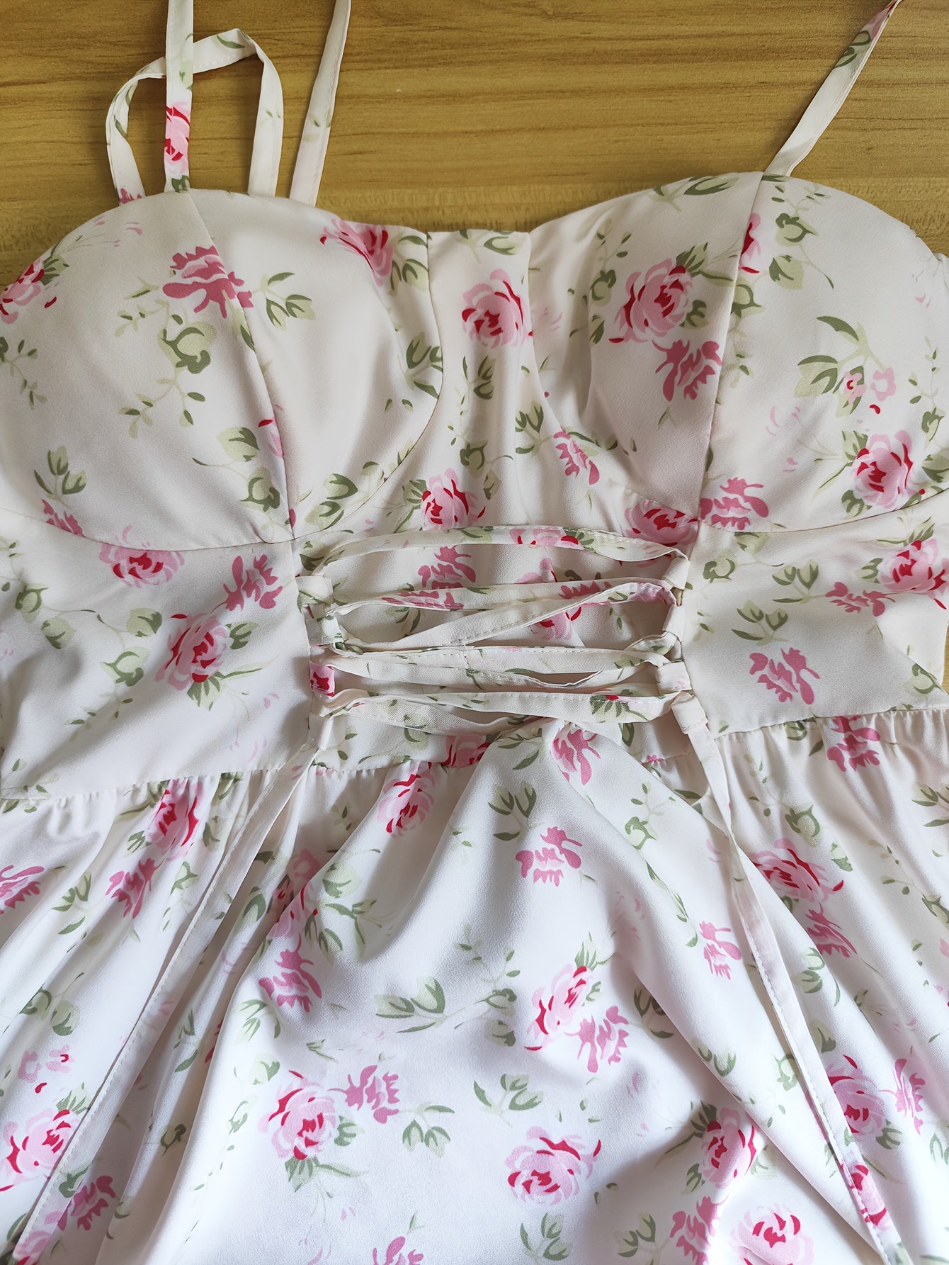 Women'S Elegant French Floral Print A-Line Maxi Dress with Spaghetti Strap & Waist Tie Belt - Pink & Floral Print Long Formal & Casual Evening Gown, Machine Washable For Parties, Office, Casual Attire - Spring\u002Ffall\u002Fsummer Seasonal Wear