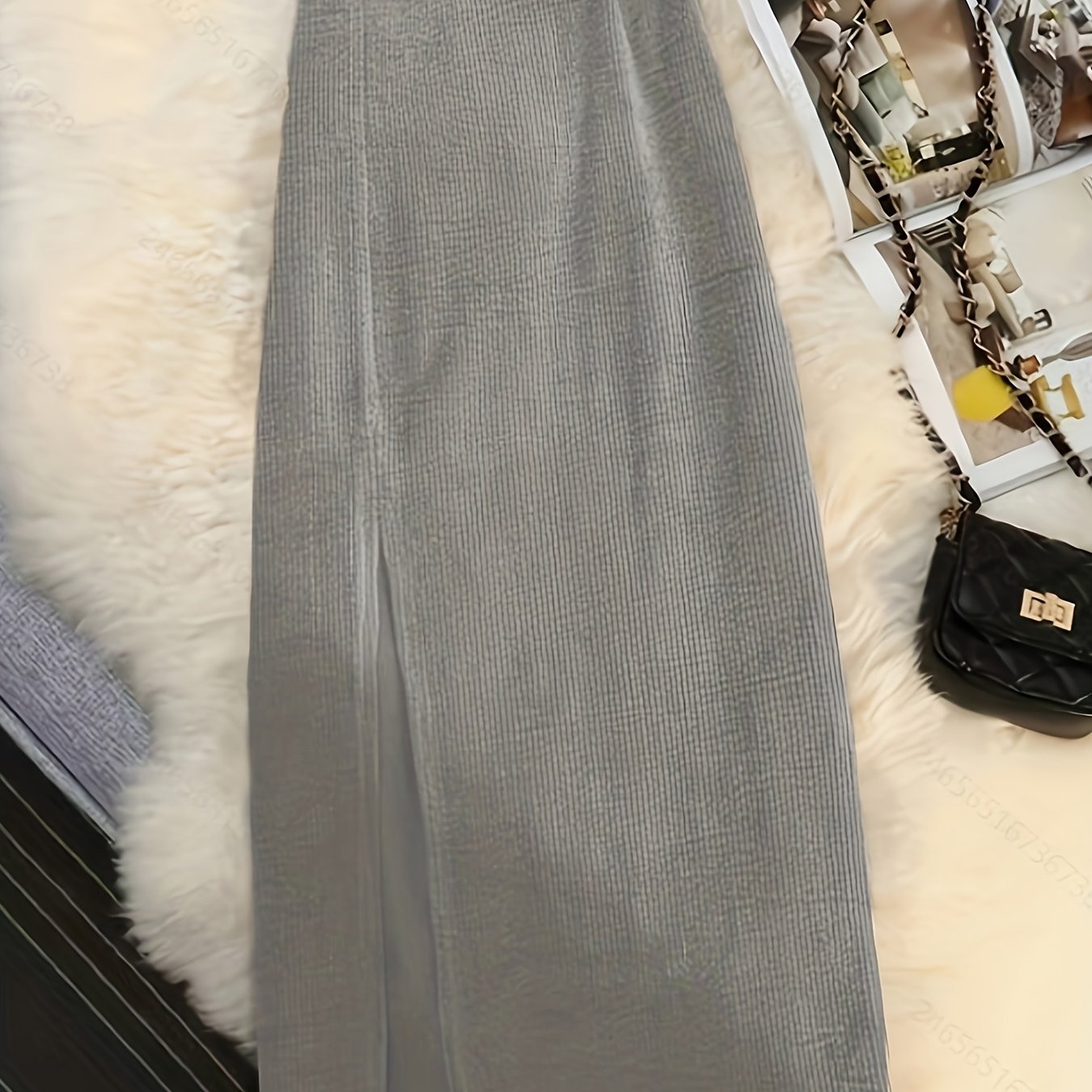 Women's Elegant Vintage Corduroy A-Line Skirt - High-Waisted Long Winter Skirt with Slant Split, Brown Corduroy Pants-like Style (No Elastic), Machine Washable Fall\u002FWinter to Party Outfits - Tailored Fit Non-Stretch Skirt