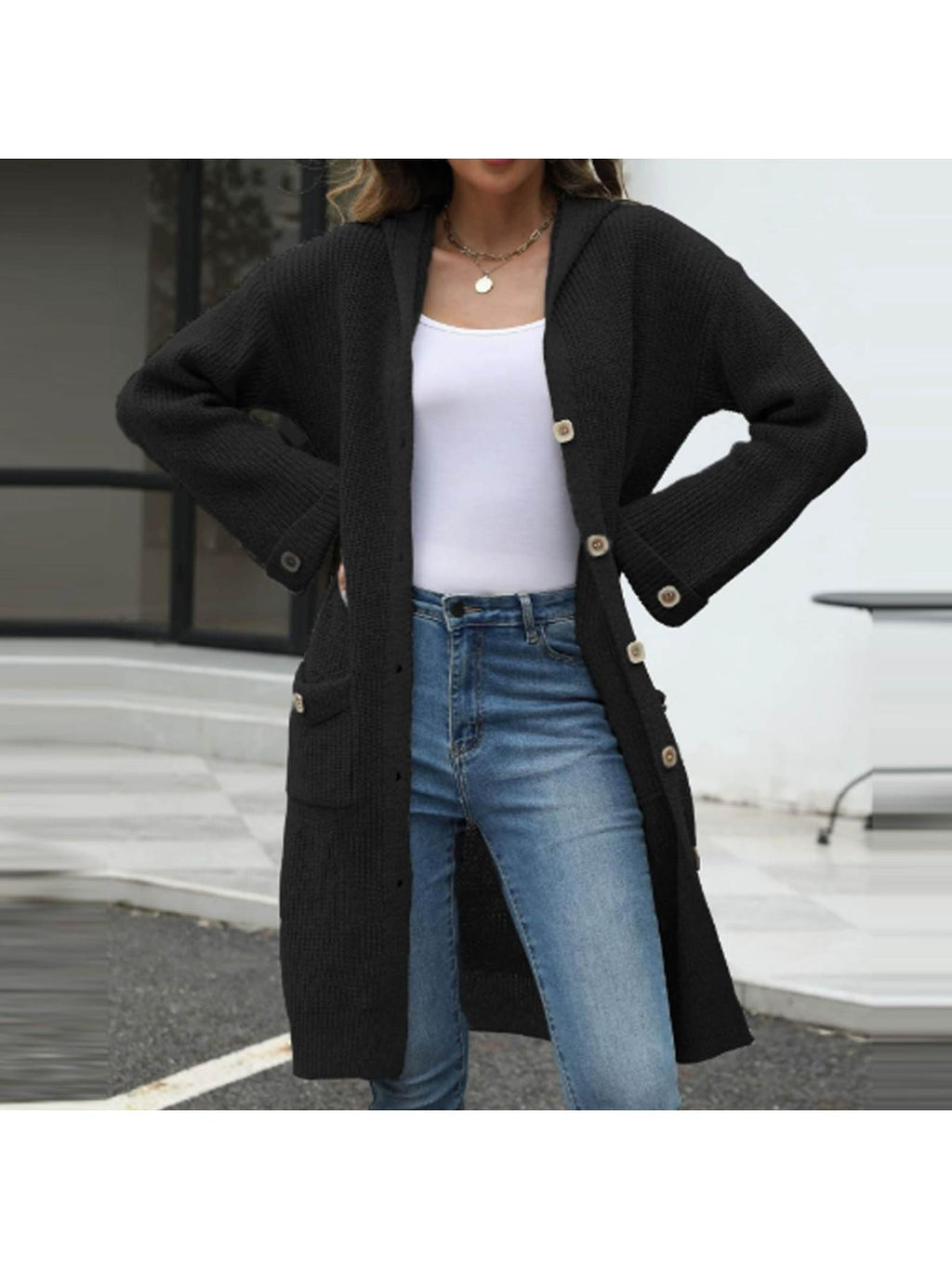 Women's V Neck Cardigan Loose Solid Color Sweater