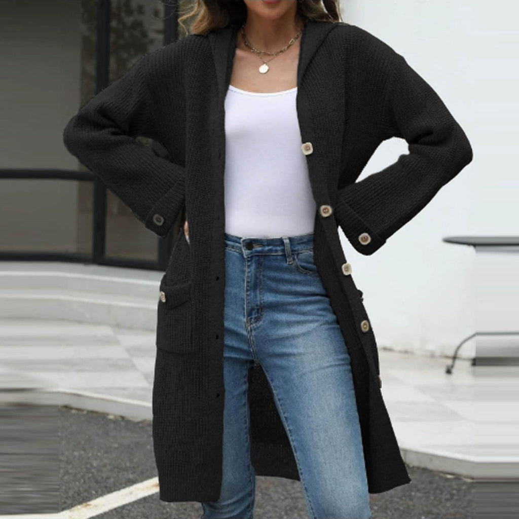 Women's V Neck Cardigan Loose Solid Color Sweater