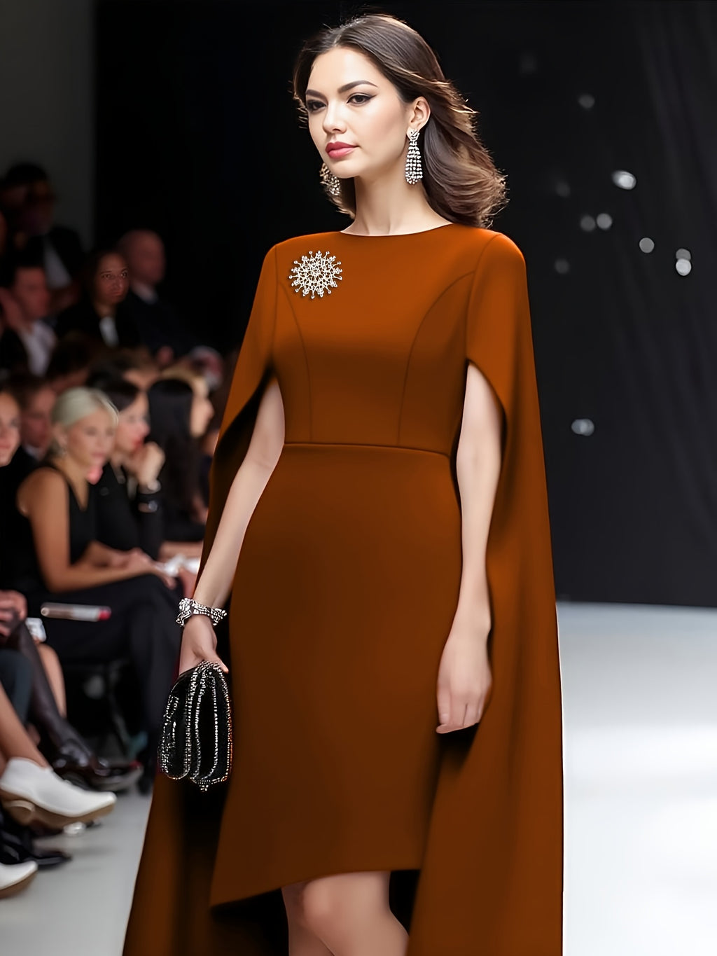 Women'S Elegant Solid Brown Dress with Puff Sleeves & Zipper Back - Round Neck, Flared Hem, All-Season Versatile Formal & Casual Outfits, Chic Office Attire, Comfortable Fabric