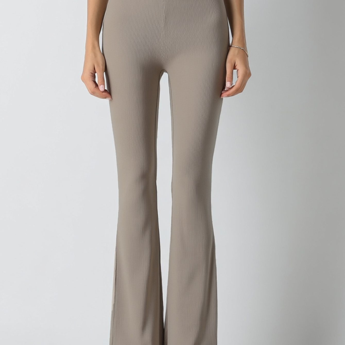 Women's Ribbed Knit High Waist Flare Pants Stretchy Butt-Lifting Slimming Casual Yoga Bell Bottoms