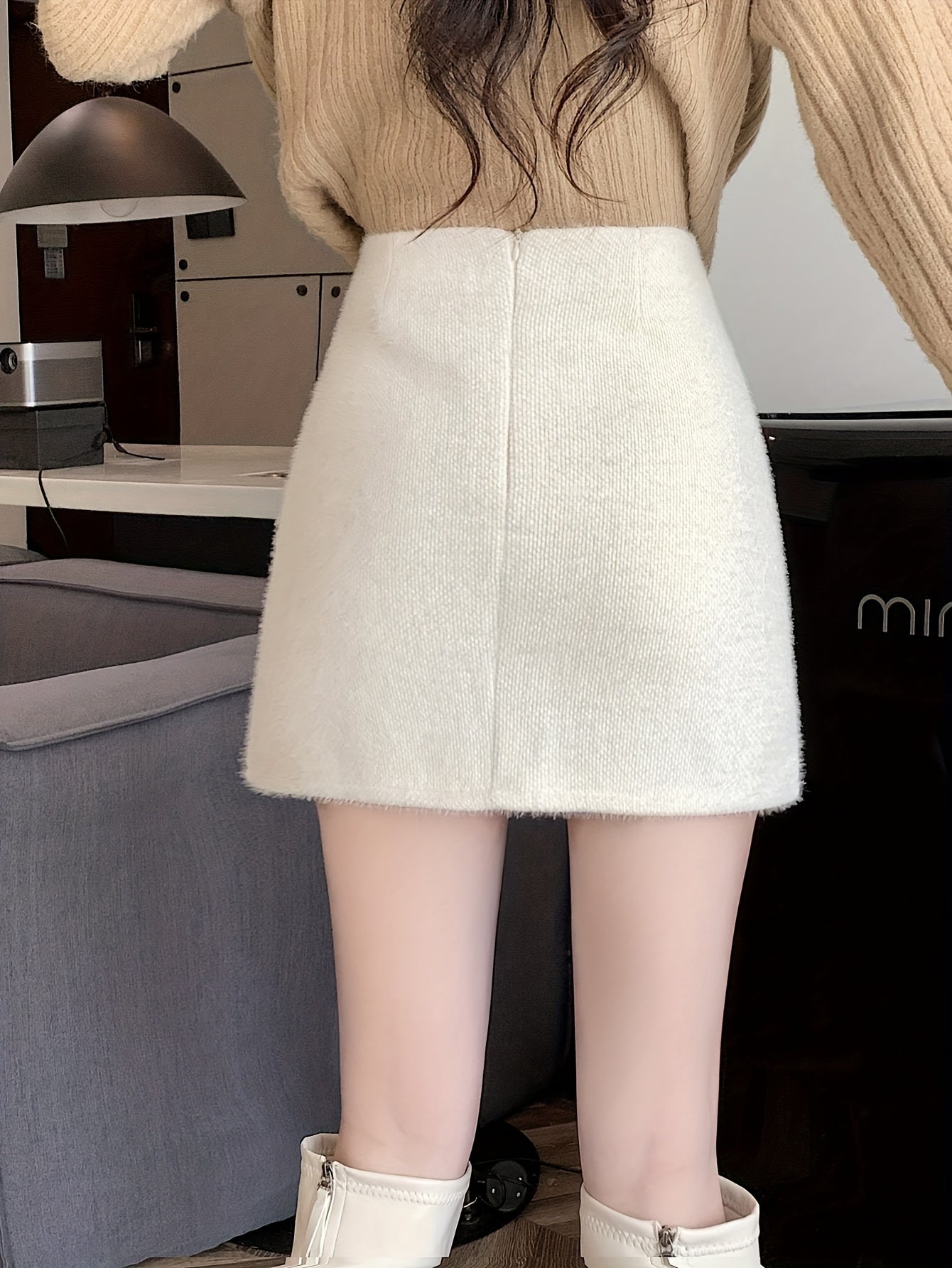 Women'S High-Waist A-Line Plush Skirt - Cozy Fleece-Lined, Solid Color, Casual Style for Fall\u002FWinter, Perfect for Petite Figures, Casual Winter Wear | Aline Skirt | Plush Fleece Skirt