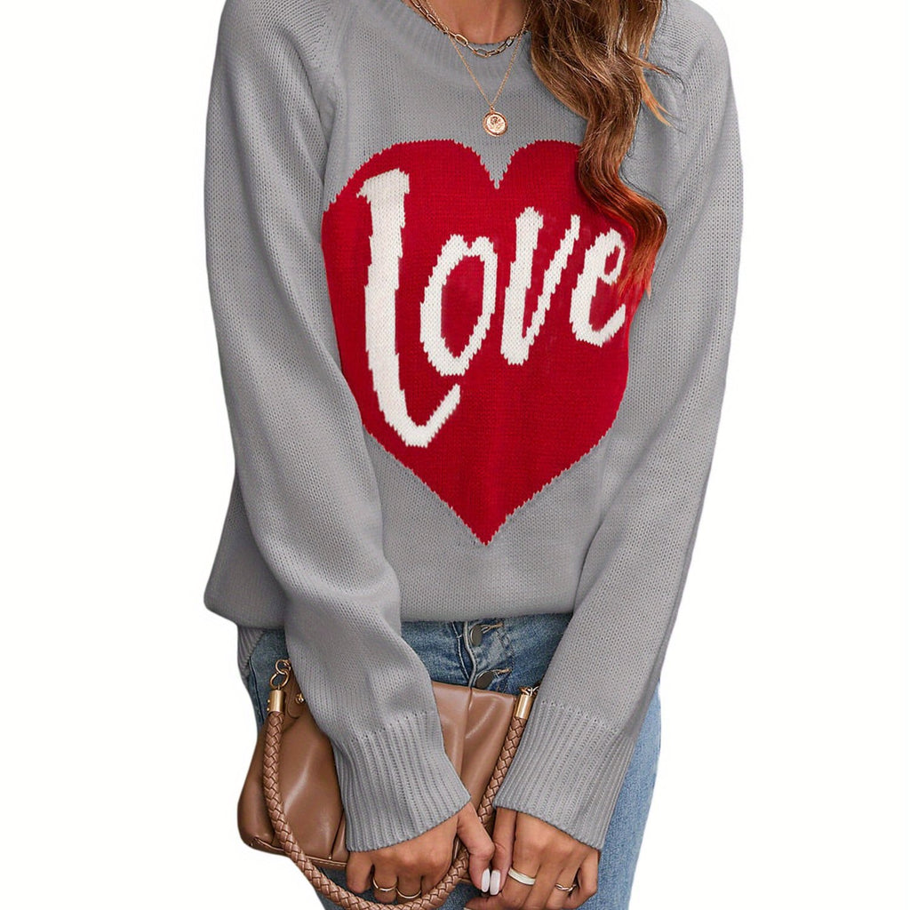 1pc Vintage Style Women'S Knit Sweater with Heart-Shaped