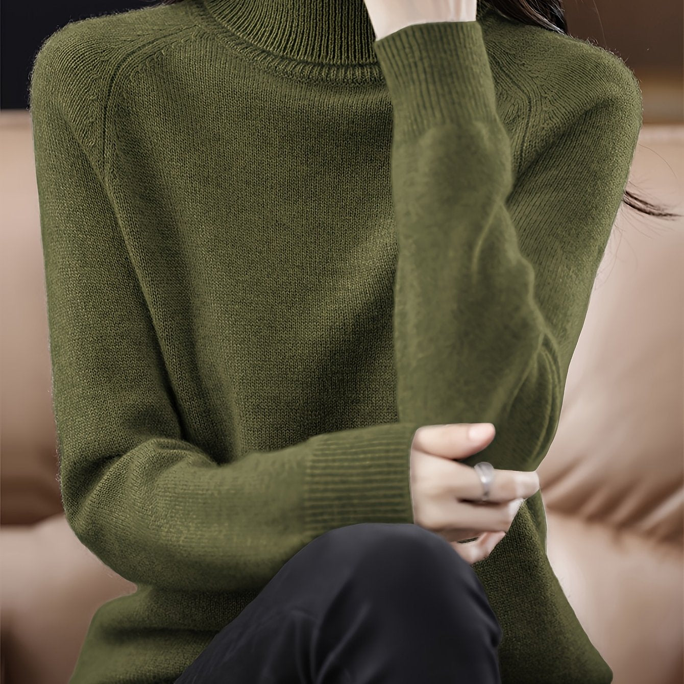 Women's Slim-Fit High Neck Sweater - Elegant Long Raglan Sleeve Turtleneck Pullover, Soft Winter Sweater Coat for Layering, Casual & Formal Wear, Machine Washable H-Line Silhouette (All-Season) in \u002FGrey\u002FBeige\u002FNude