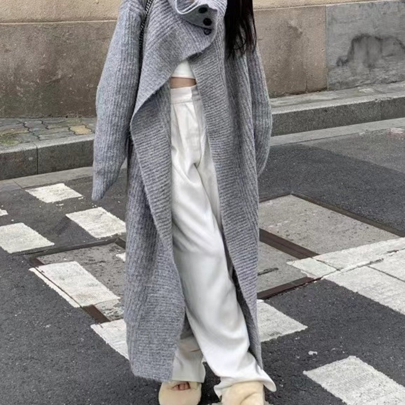 Women's Elegant Long Cardigan Coat - Winter Warm Collar Trench Coat with Button Front, Long Sleeve Button- Jacket for Fall & Winter, Versatile Outerwear (Hand Wash\u002FDry Clean) - Coat Length for Dresses & Blouses