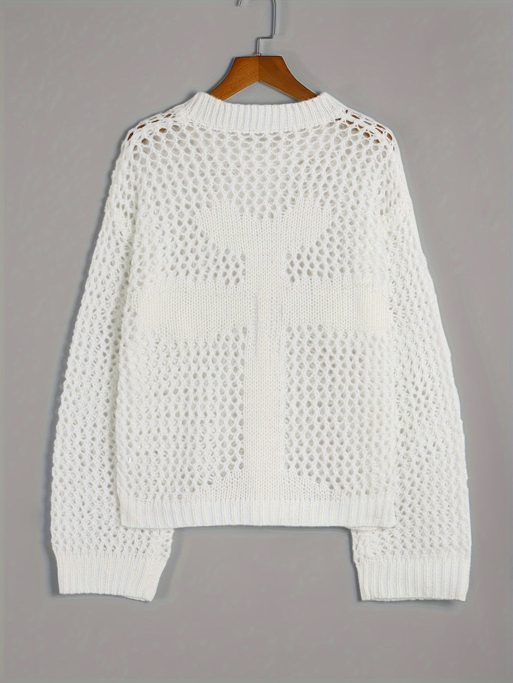 Y2K-Inspired Casual Knit Sweater for Women - Loose Fit, Hollow-Out Design with Long Sleeves, Perfect for Spring & Fall