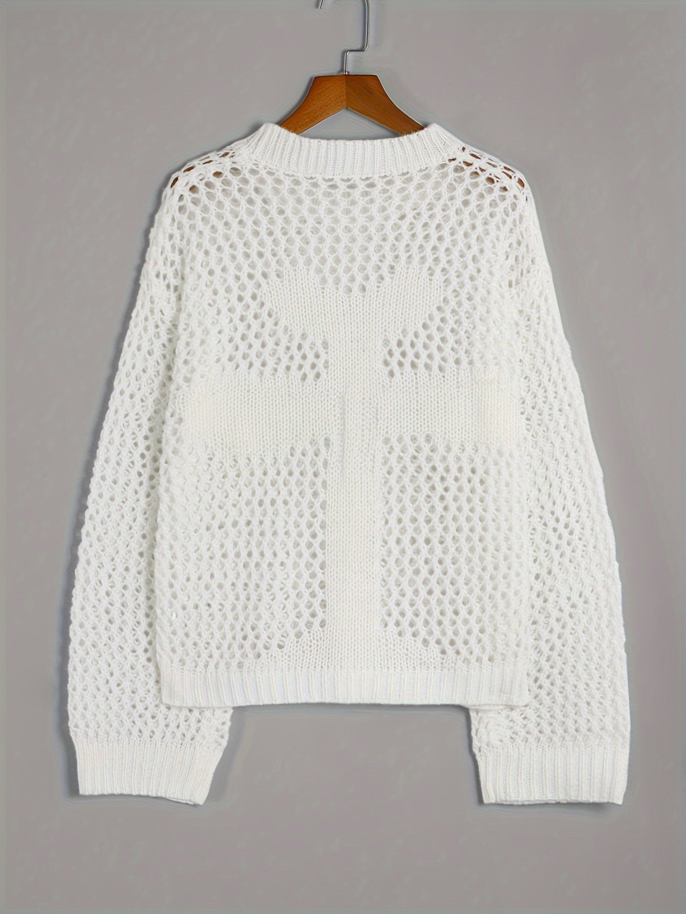 Y2K-Inspired Casual Knit Sweater for Women - Loose Fit, Hollow-Out Design with Long Sleeves, Perfect for Spring & Fall