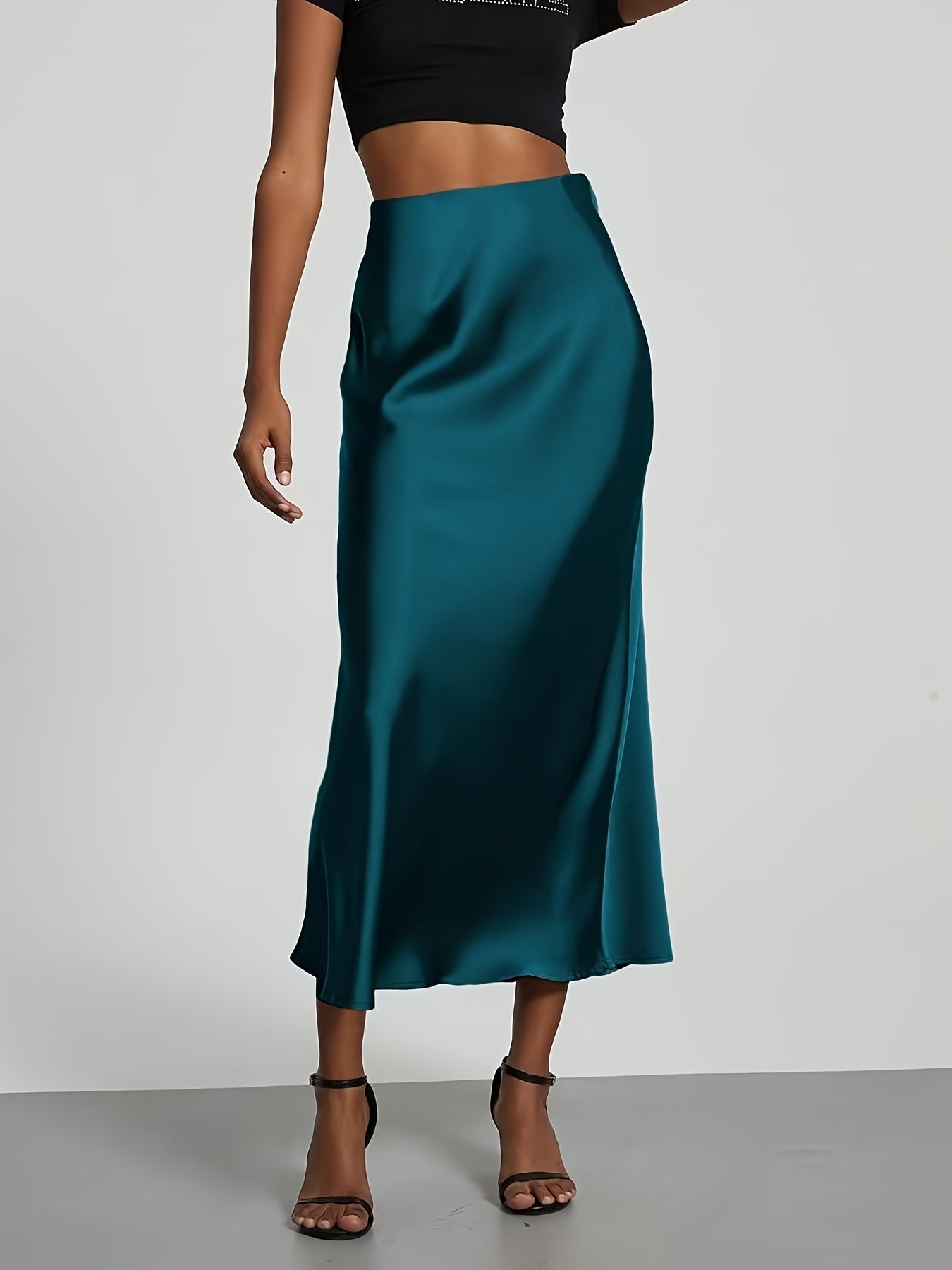 Women's High-Waisted Satin Skirt, Elegant Skirt for Vacation, Party, Birthday, Wedding Guest, Easter, Carnival, Christmas, Valentine's Day, Festive Occasions, Suitable for Outings, Commuting, Gatherings, and Social Events, All-Season Wear, Women's