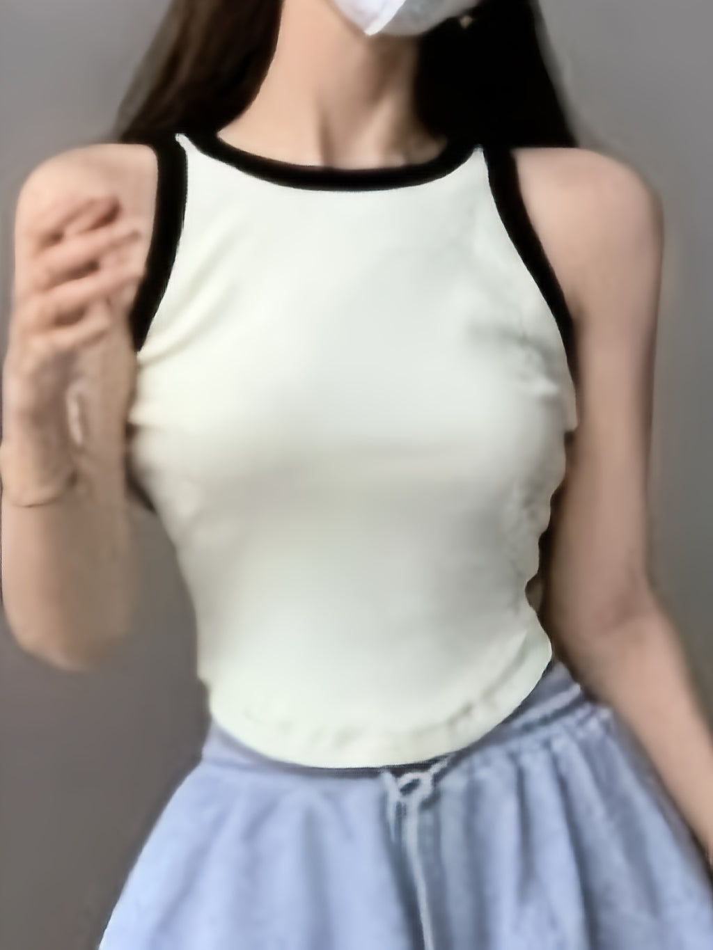 Women's C-Key Vacation Style Color-Block Tank Top - White & Black Sleeveless Round Neck, Medium Stretch Machine-Washable All-Season Casual Top, Versatile Clothing, Twist Knot Detail, Comfortable Fit