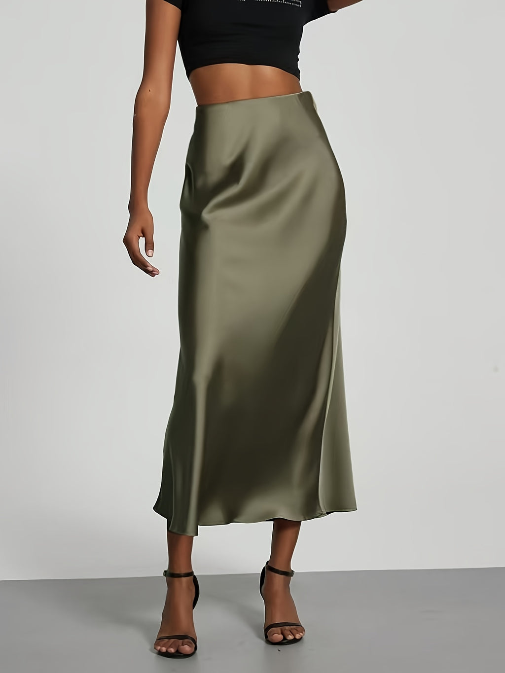 Women's High-Waisted Satin Skirt, Elegant Skirt for Vacation, Party, Birthday, Wedding Guest, Easter, Carnival, Christmas, Valentine's Day, Festive Occasions, Suitable for Outings, Commuting, Gatherings, and Social Events, All-Season Wear, Women's