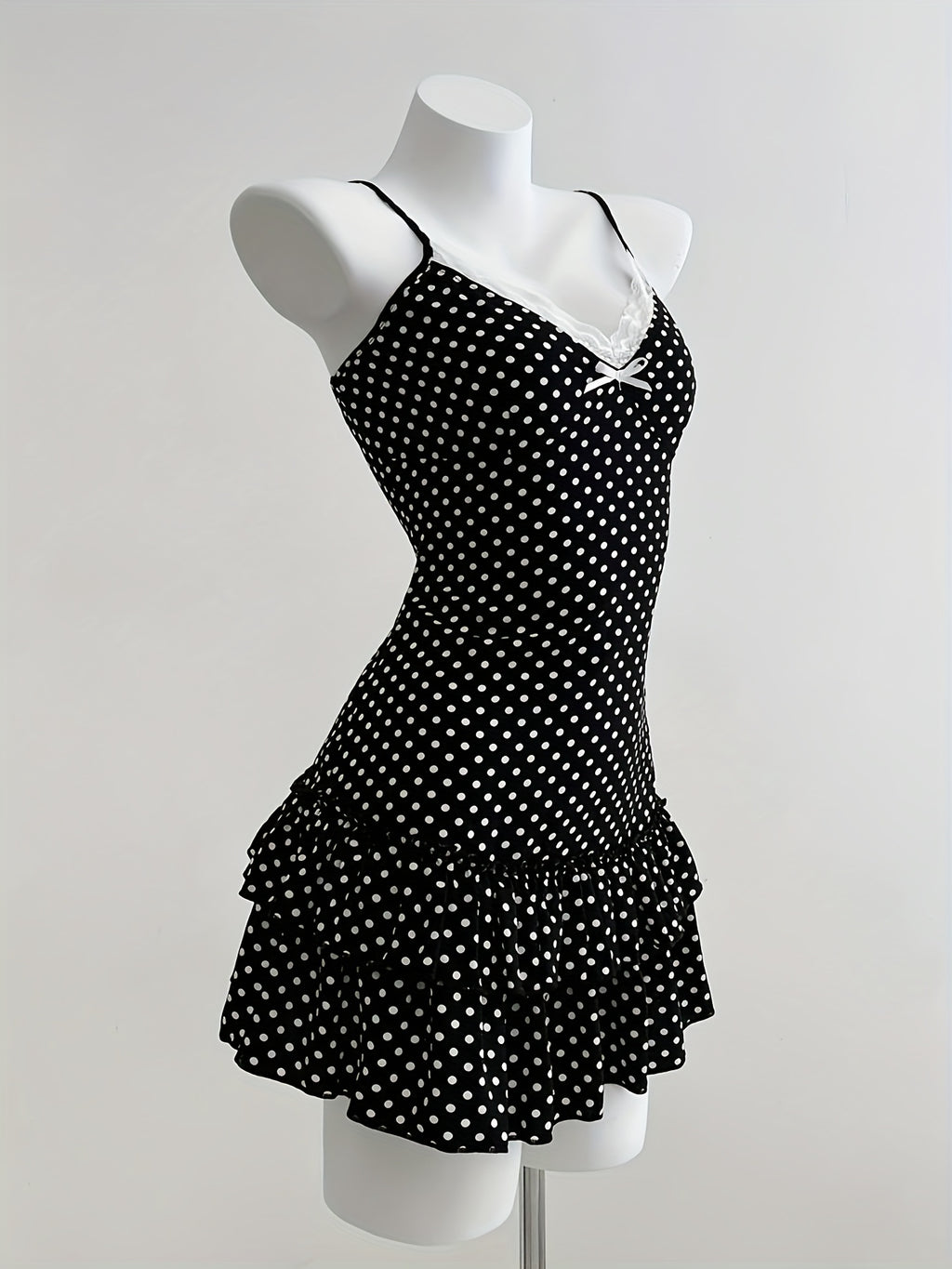 Women'S & Polka Dot Sleeveless Mini Dress with Bow Detail & Ruffled Hem - A-Line Casual Summer Dress for Vacation, Beach, Casual Attire - Lightweight Breathable Spring\u002FSummer Outfit