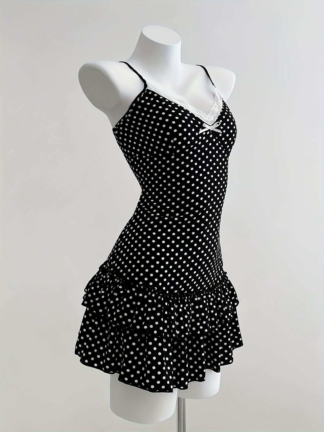 Women'S & Polka Dot Sleeveless Mini Dress with Bow Detail & Ruffled Hem - A-Line Casual Summer Dress for Vacation, Beach, Casual Attire - Lightweight Breathable Spring\u002FSummer Outfit