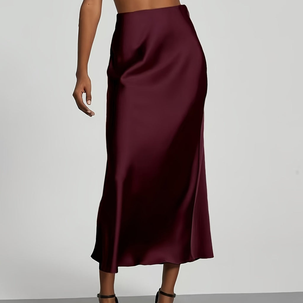 Women's High-Waisted Satin Skirt, Elegant Skirt for Vacation, Party, Birthday, Wedding Guest, Easter, Carnival, Christmas, Valentine's Day, Festive Occasions, Suitable for Outings, Commuting, Gatherings, and Social Events, All-Season Wear, Women's