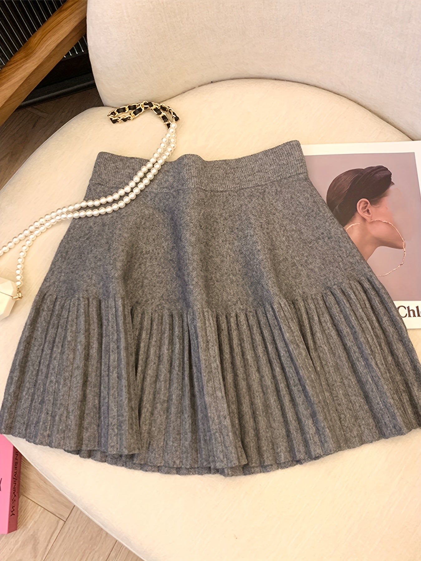 Women'S High-Waist Pleated Skirt - Cozy Black A-Line Mini Skirt for Fall & Winter, Casual Style with Fringe Detail, Perfect for Casual Attire, Cozy Clothing | Fringe Skirt | Construction, High Waisted Skirt