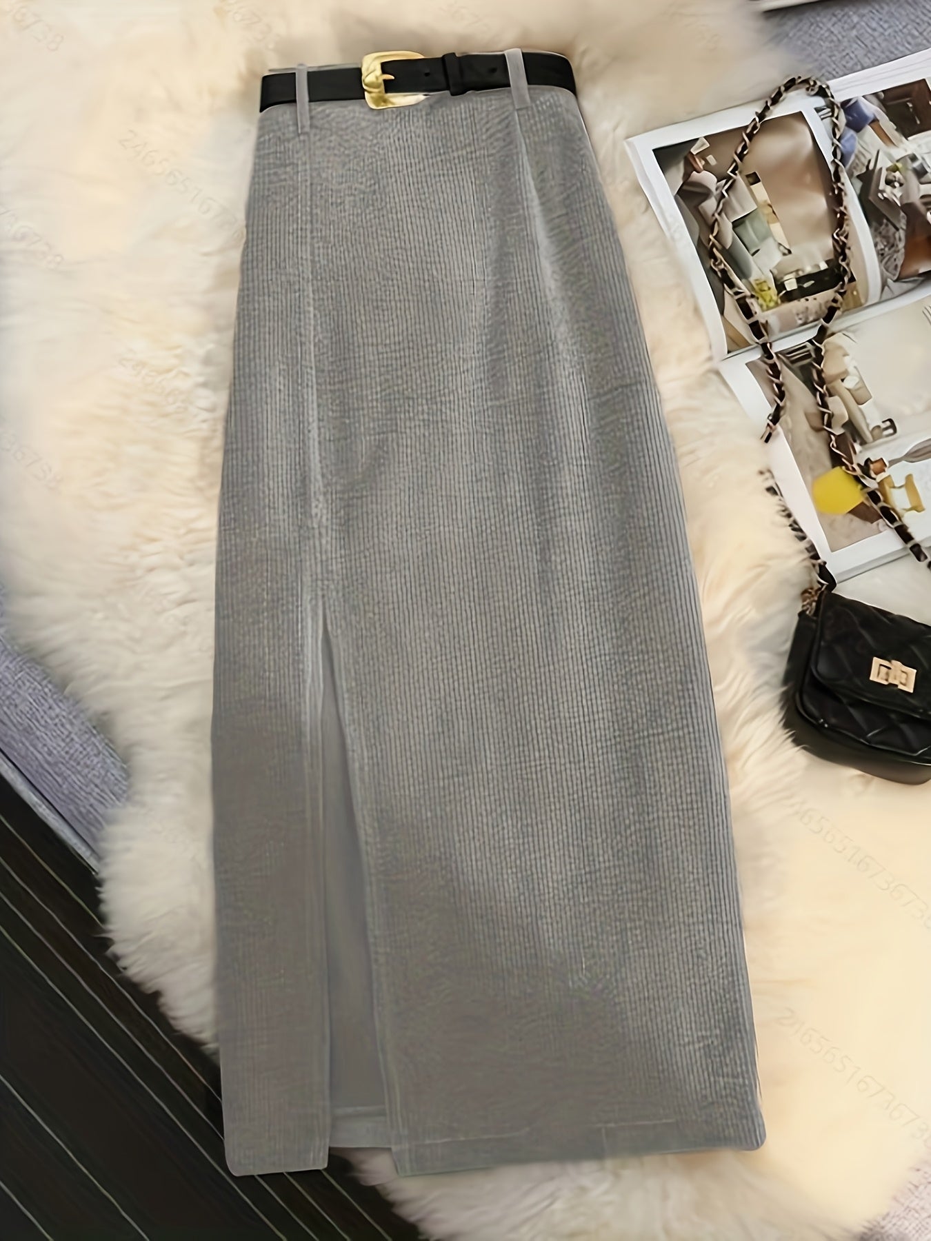 Women's Elegant Vintage Corduroy A-Line Skirt - High-Waisted Long Winter Skirt with Slant Split, Brown Corduroy Pants-like Style (No Elastic), Machine Washable Fall\u002FWinter to Party Outfits - Tailored Fit Non-Stretch Skirt