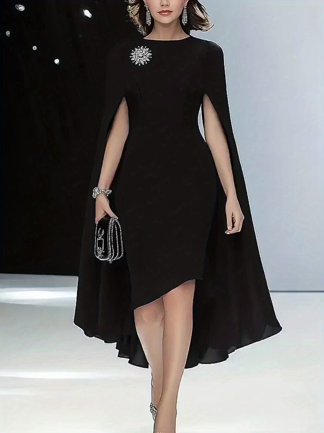 Women'S Elegant Solid Brown Dress with Puff Sleeves & Zipper Back - Round Neck, Flared Hem, All-Season Versatile Formal & Casual Outfits, Chic Office Attire, Comfortable Fabric