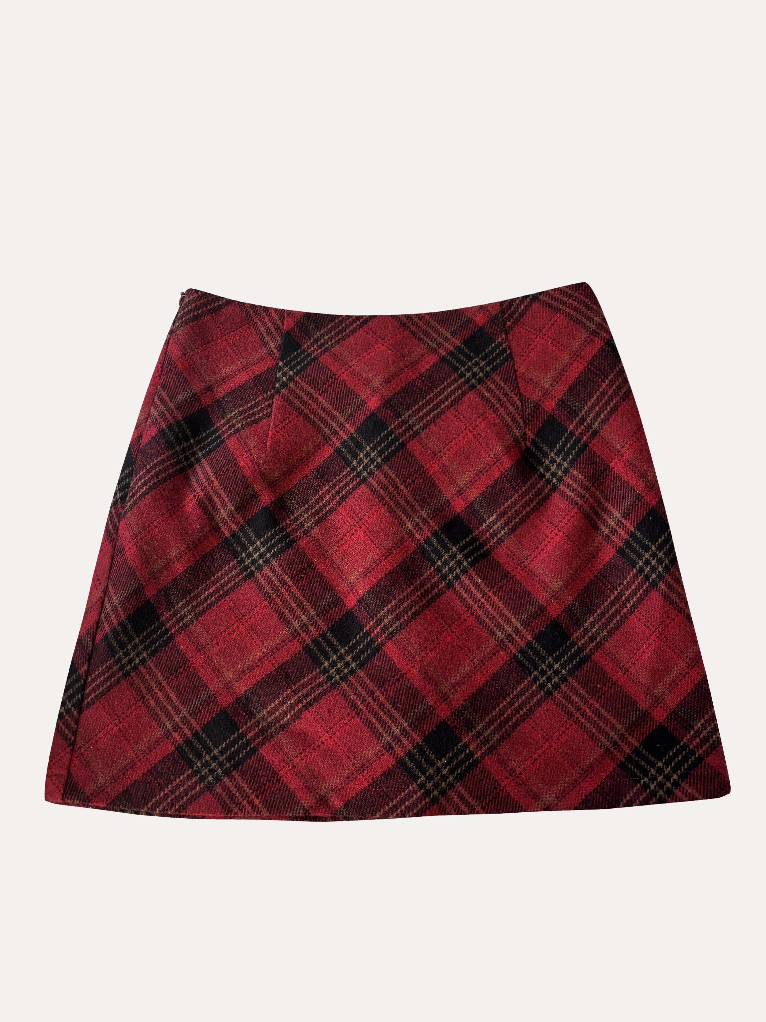 Christmas Vintage High-Waist Plaid A-Line Skirt for Women, 100% Polyester Gingham Pattern, All-Season Elegant Short Skirt
