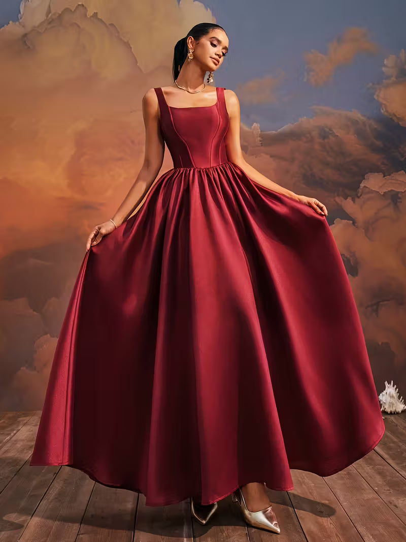 One Women's Sexy Evening Dress with Spaghetti Straps, Elegant A-Line Back Tie Design Long Gown for Ladies High Waist Tall Leg Lengthened Party Cocktail Ball Prom Fashion Holiday Graduation Vacation Date Night Wear