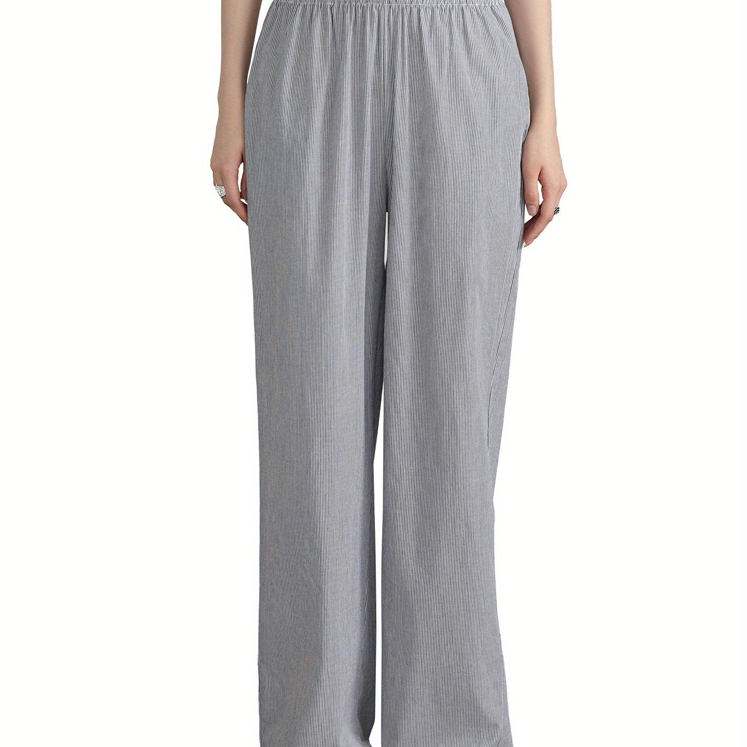 Women'S Wide Leg Pants, Casual Solid Color Straight Leg Trousers with Elastic Waist, Adult Lounge Pajama Bottoms - Woven, All-Season