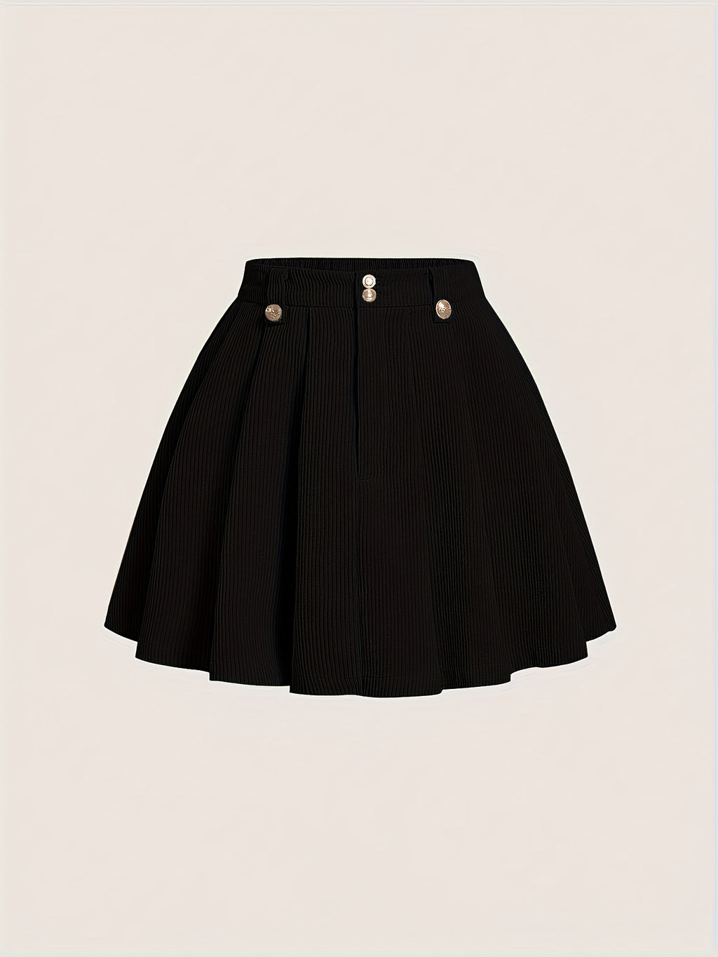 1pc Elegant Pleated Polyester Skirt for Women, Summer Solid Color A-Line Woven Skirt with Button Detail