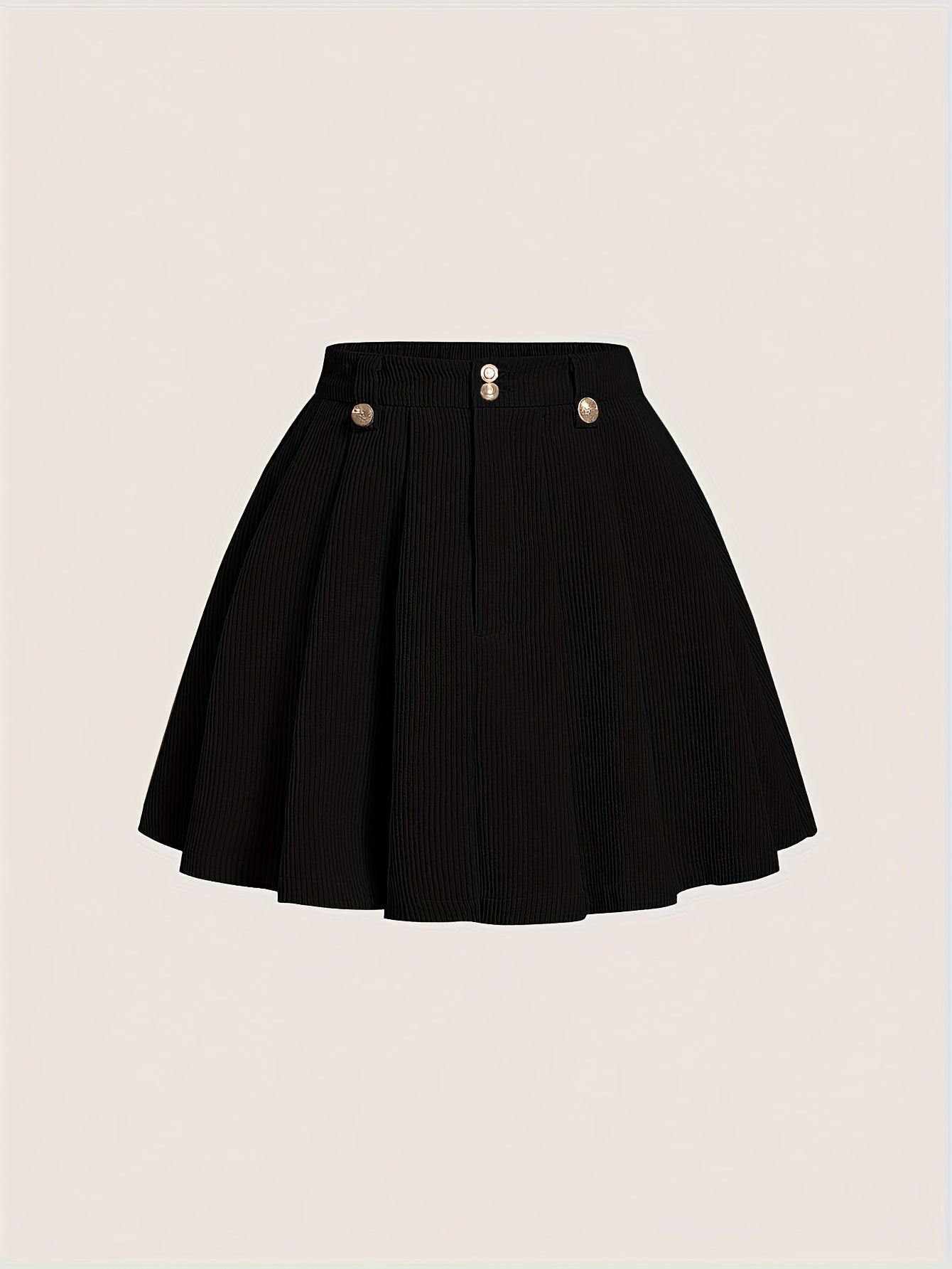 1pc Elegant Pleated Polyester Skirt for Women, Summer Solid Color A-Line Woven Skirt with Button Detail