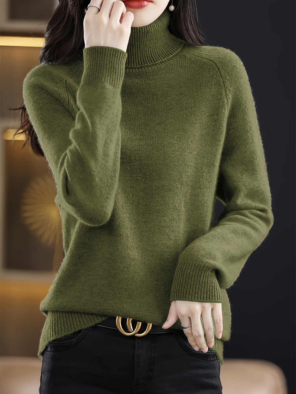 Women's Slim-Fit High Neck Sweater - Elegant Long Raglan Sleeve Turtleneck Pullover, Soft Winter Sweater Coat for Layering, Casual & Formal Wear, Machine Washable H-Line Silhouette (All-Season) in \u002FGrey\u002FBeige\u002FNude