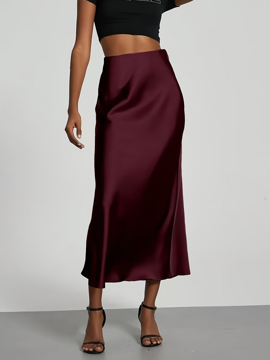 Women's High-Waisted Satin Skirt, Elegant Skirt for Vacation, Party, Birthday, Wedding Guest, Easter, Carnival, Christmas, Valentine's Day, Festive Occasions, Suitable for Outings, Commuting, Gatherings, and Social Events, All-Season Wear, Women's