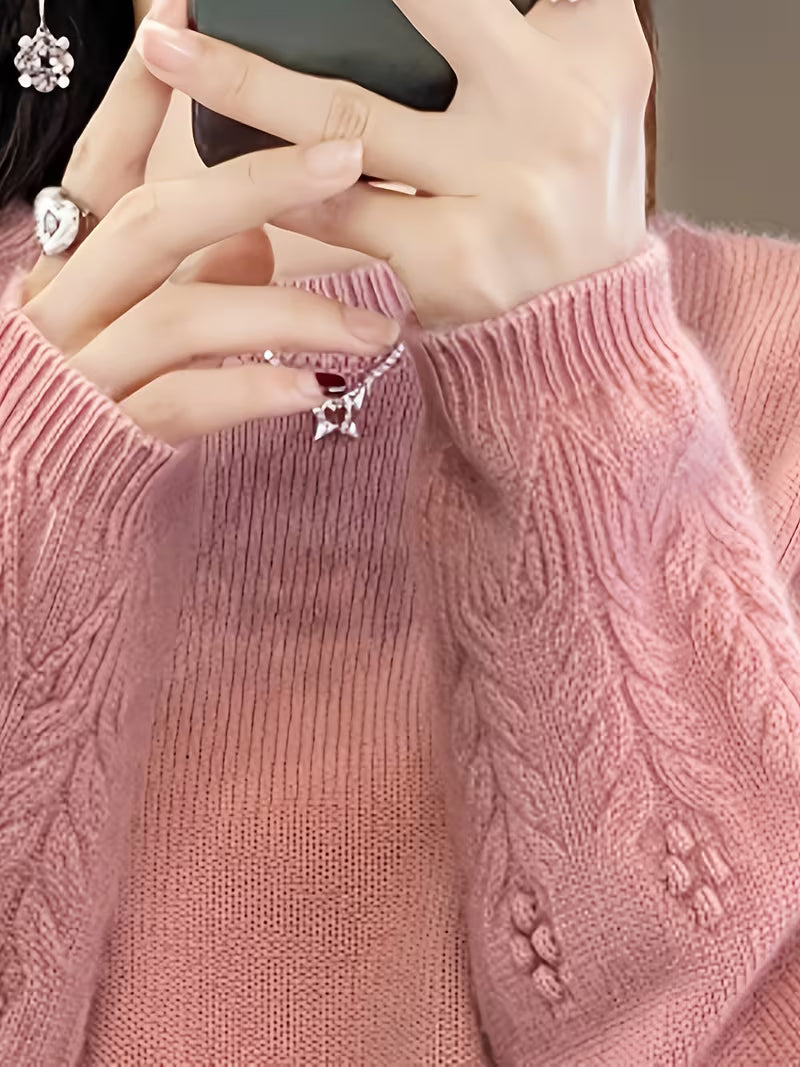 100% WOOL Women'S Elegant Sweater | Soft Long Sleeve Pullover with Round Neck, Neutral Tones, Button Details - Cozy Fall/Winter Sweater for Everyday & Formal Outfits