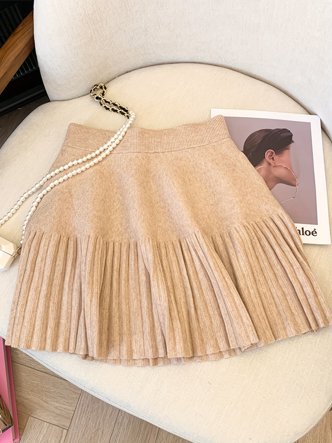 Women'S High-Waist Pleated Skirt - Cozy Black A-Line Mini Skirt for Fall & Winter, Casual Style with Fringe Detail, Perfect for Casual Attire, Cozy Clothing | Fringe Skirt | Construction, High Waisted Skirt